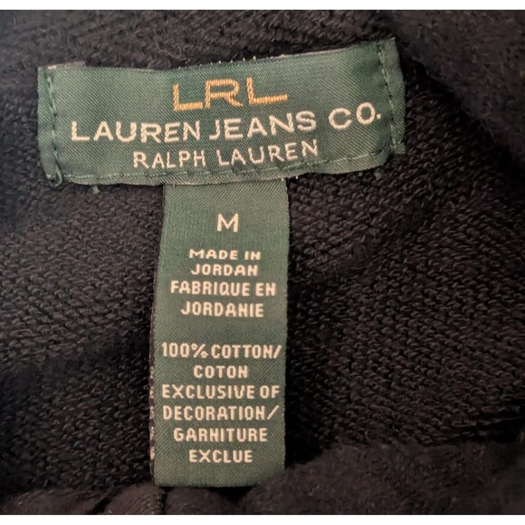 Lauren Jeans Co. by Ralph Lauren Black Toggle Button Hoodie M 100% Cotton - Picture 2 of 4